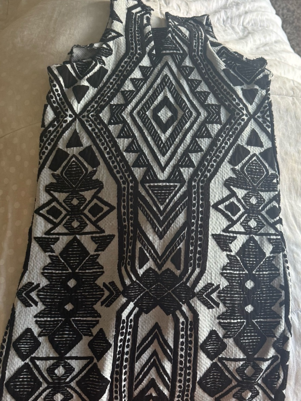 Sleeveless Black & White Geometric Pattern Dress
